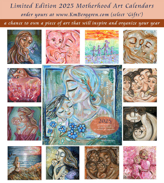 mother and child art calendar 2025, keepsake art calendar, kmberggren art calendar, planner for moms, collectible calendar art, 2025 monthly diary, gift for mom, kmberggren, kimberggren