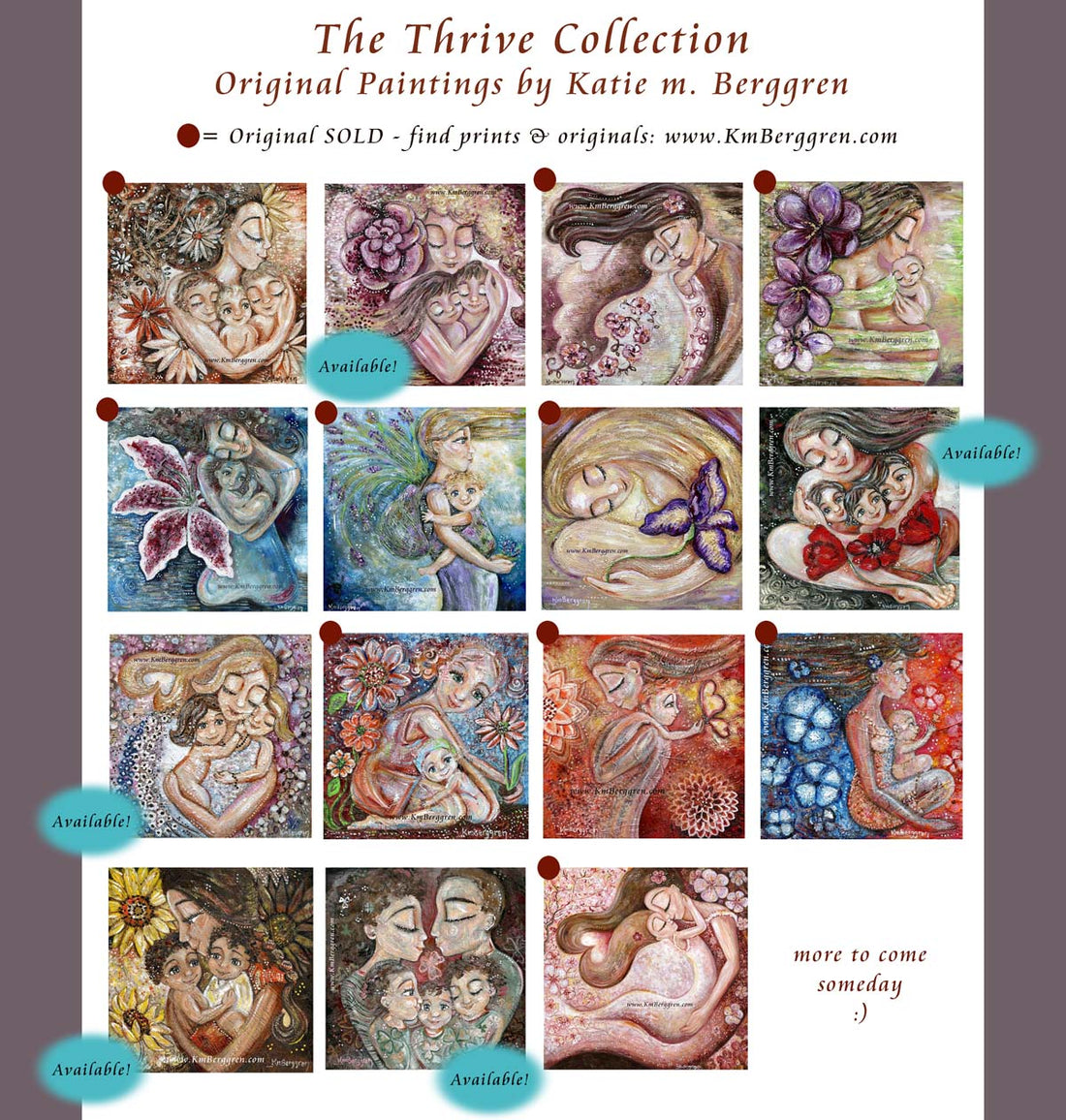 collection of thrive paintings by KmBerggren, flowers and motherhood