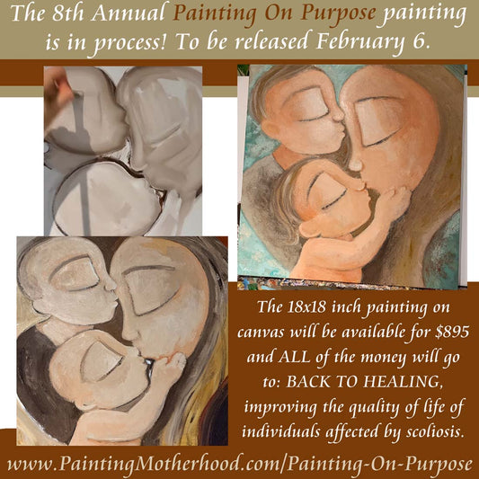 painting on purpose, art for charity, artists for charity, artist giving, benefitting children, back to health, scoliosis warrior, i am straight forward, back to health scoliosis