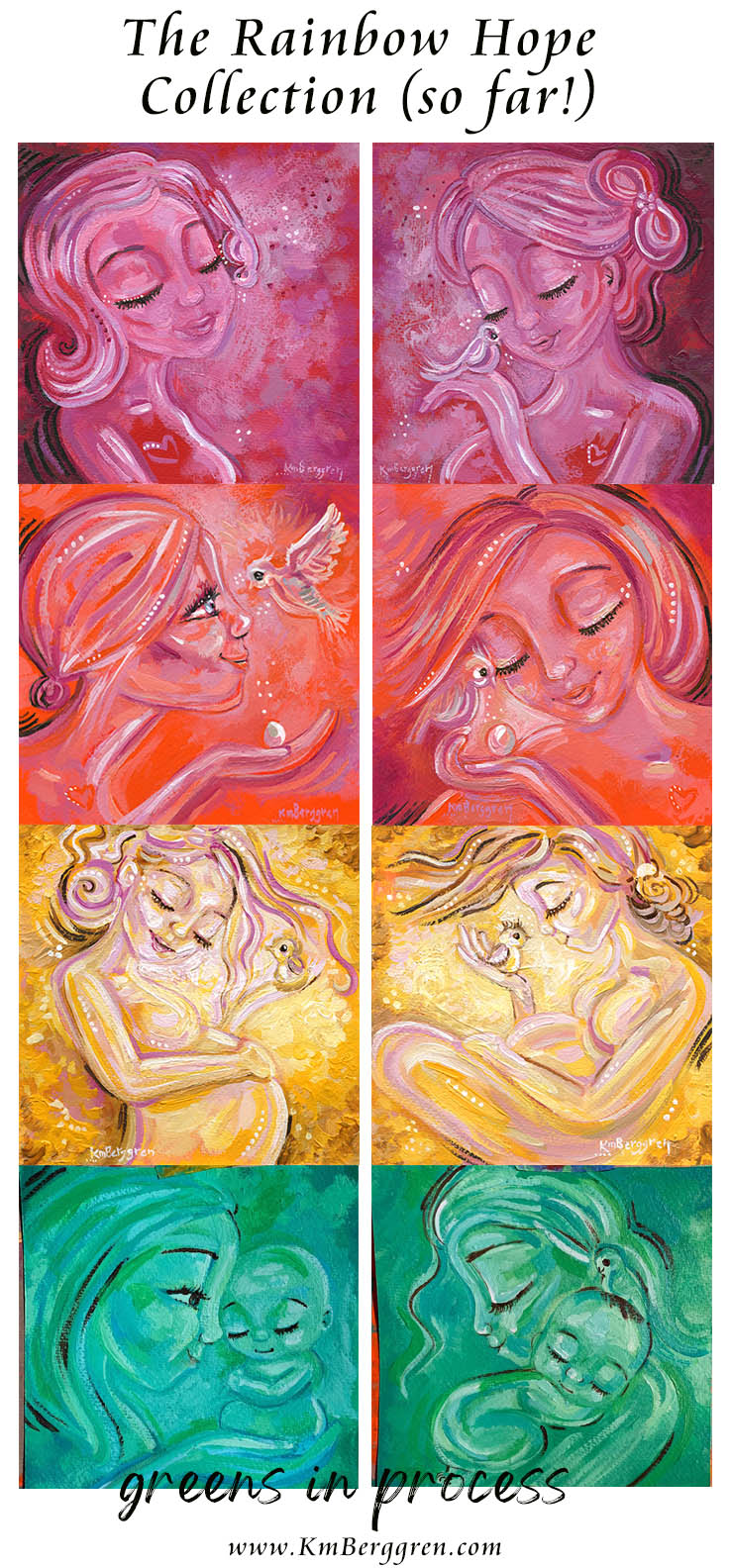 rainbow artwork, artwork for mother, woman and bird paintings, paintings of birds, paintings of women, warm art, cheerful hopeful artwork, gift for new mom, gift for expectant mom