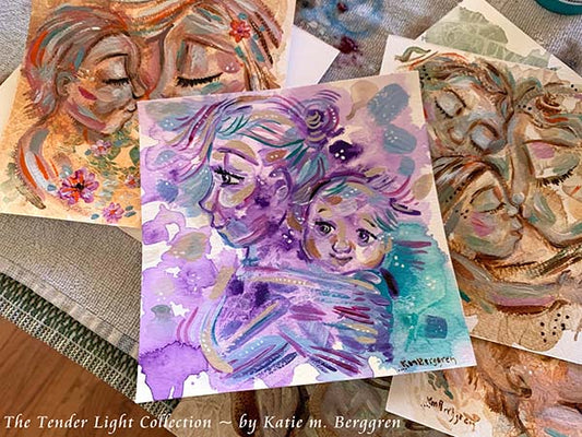 original mini painting, mini art on paper, paintings on paper, inexpensive gifts for mom, mother's day art, mothers day painting, gift for mothers day, paintings of mom and baby, paintings of mother and son, paintings of mother and daughter