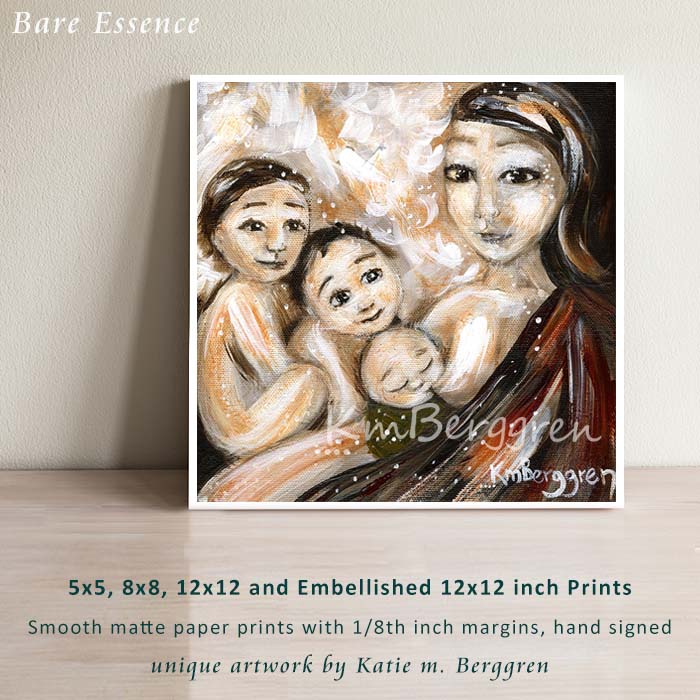 mom with brown hair nursing baby with two older kids art, third baby nursing, dark eyed mother with black hair, mama of 3 kids, kmberggren