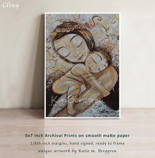 painting of mom holding a nude child to her, wearing an flower wreath in her hair, by KmBerggren