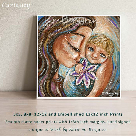 brunette mother and blonde baby sleeping with big purple and white stargazer lily flower, blonde son with blue eyes, brown hair mom and blonde son, blue eyed child, napping mother and child, km berggren, kmberggren