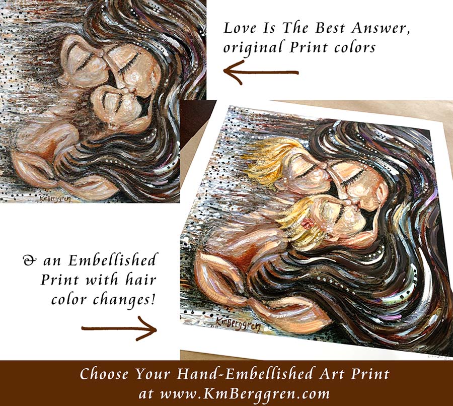 custom art print of mom and 2 children, change eye and hair colors - personalized art print, customize colors on art print, custom hair and eye colors, mother holding 2 children art print - embellish for hair and eye color changes