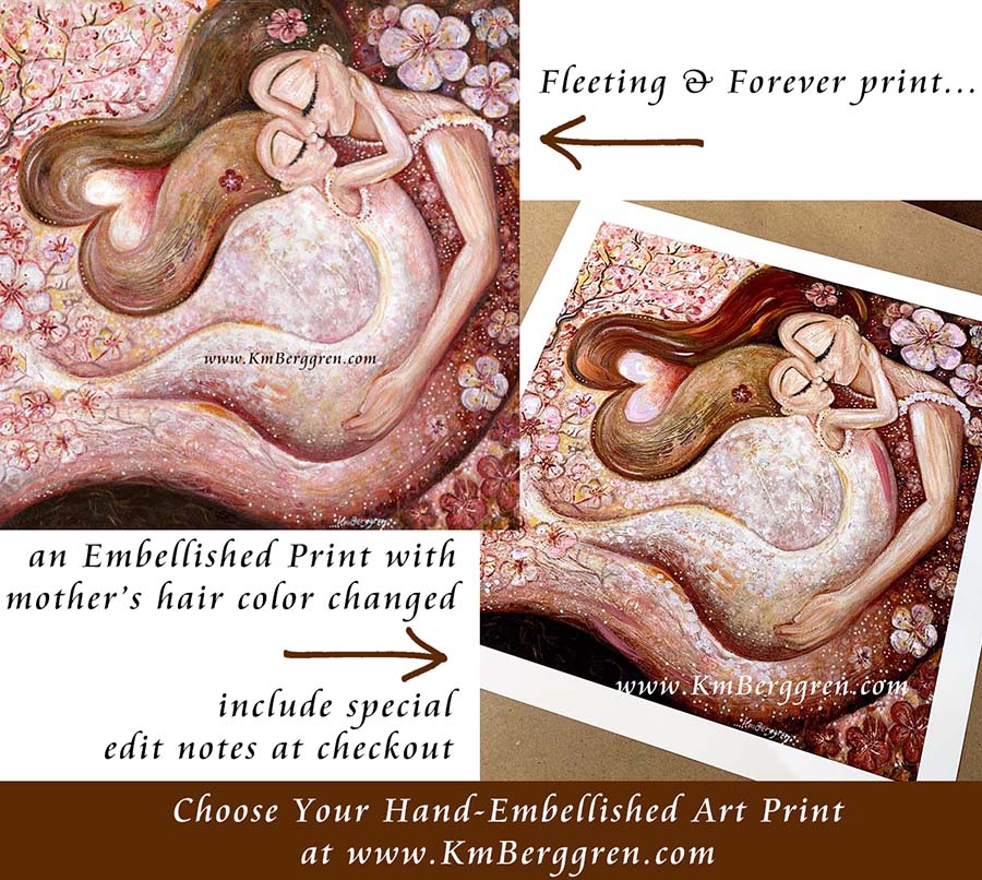 customized art print of mother and daughter, mom and daughter art that can be personalized, choose an embellished print to request hair and eye color changes, mother and daughter artwork