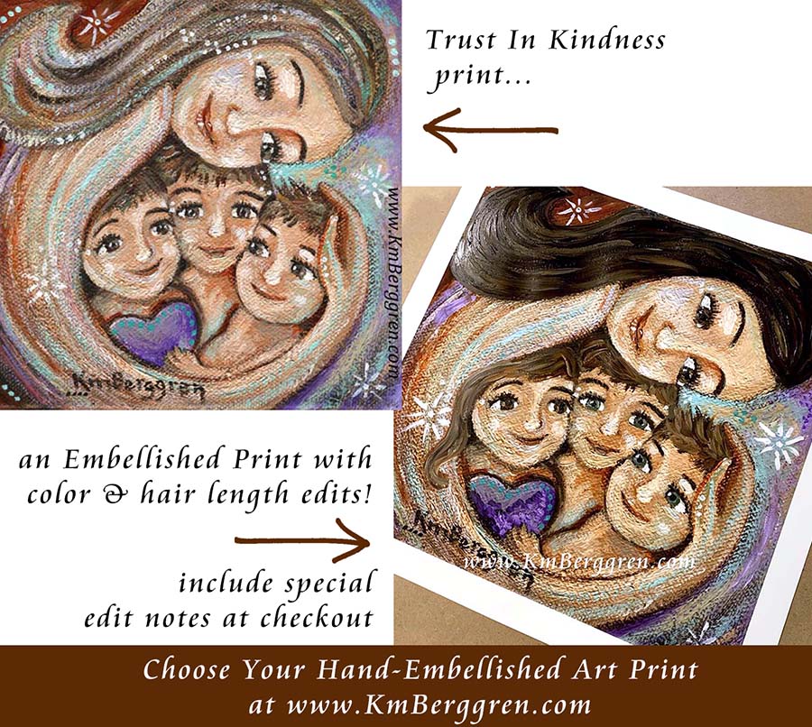choose an embellished print to customize eye colors and hair color and length, mother and child art by kmberggren