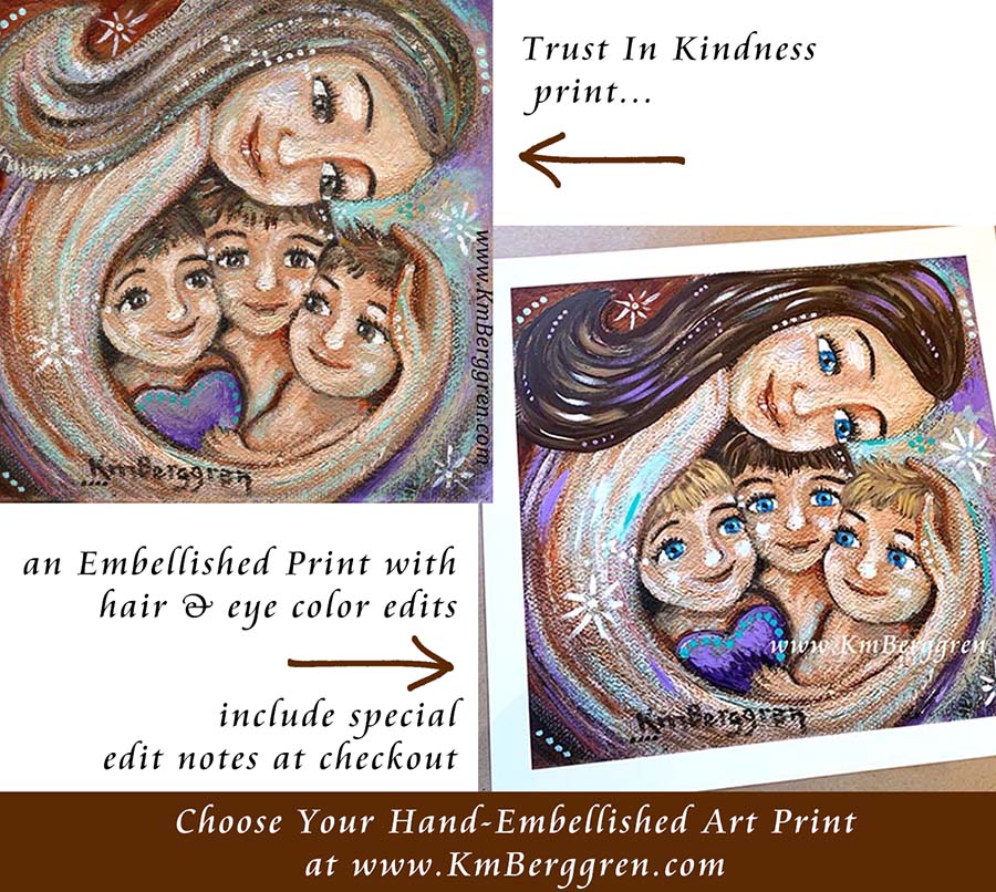 choose an embellished print to customize eye colors and hair color and length, mother and child art by kmberggren