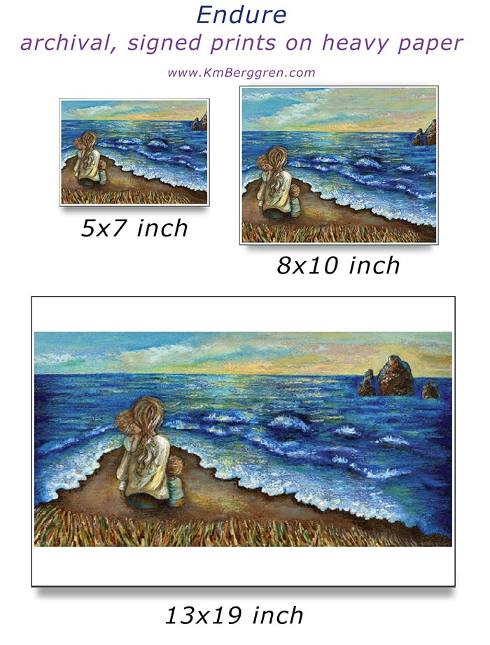 Endure - Woman with 2 Children Overlook Rough Sea Art Print