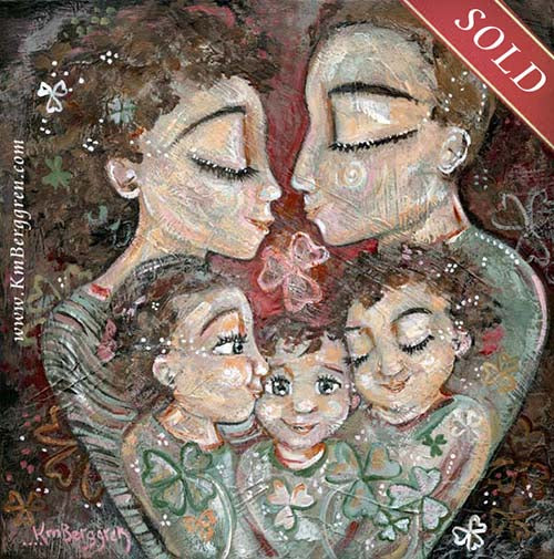 original painting for a family with three kids, mother and father artwork, anniversary painting for mom and dad, three children artwork, mother and father of three daughters art, brother artwork, little brother and big sisters painting, mother and child artwork by kmberggren