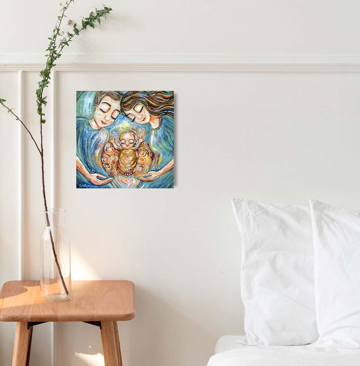 mother and father after baby loss, gift for mom and dad after miscarriage or stillbirth, angel baby art, man and woman with winged baby condolence gift for loss mom