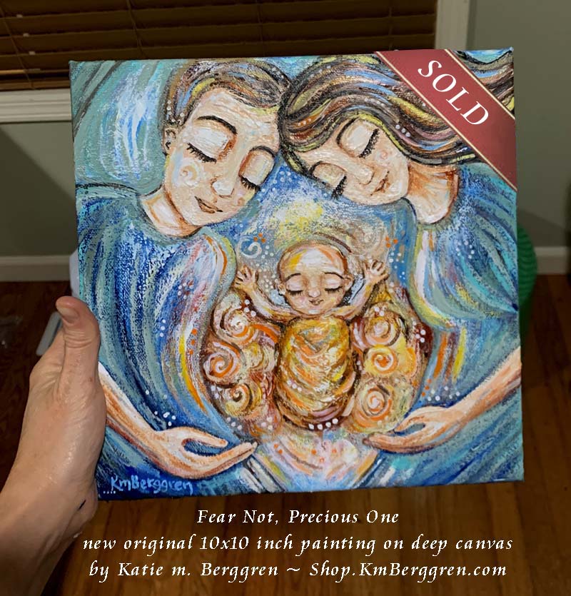 mother and father after baby loss, gift for mom and dad after miscarriage or stillbirth, angel baby art, man and woman with winged baby condolence gift for loss mom