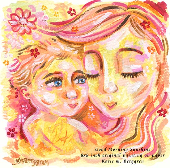 mother and son sunshine print, warm art, flowers and family, mother and son art print, mom and little boy art