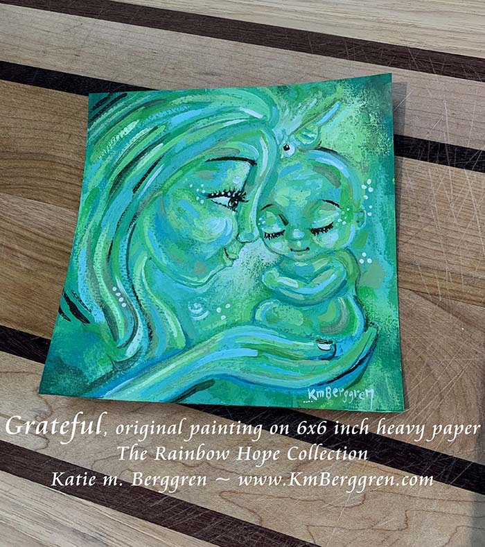green wall decor motherhood, green painting of mom and baby, paintings for lactation room in green, green interior design paintings, interior wall decor for families and mothers, kmberggren, km berggren