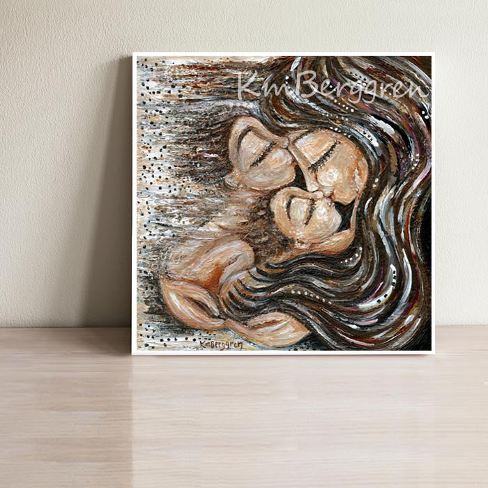 custom art print of mom and 2 children, change eye and hair colors - personalized art print, customize colors on art print, custom hair and eye colors, mother holding 2 children art print - embellish for hair and eye color changes