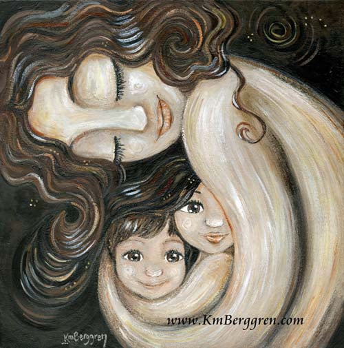 Custom Mother Daughter Illustration Canvas Print Watercolor Art Family  Portrait 