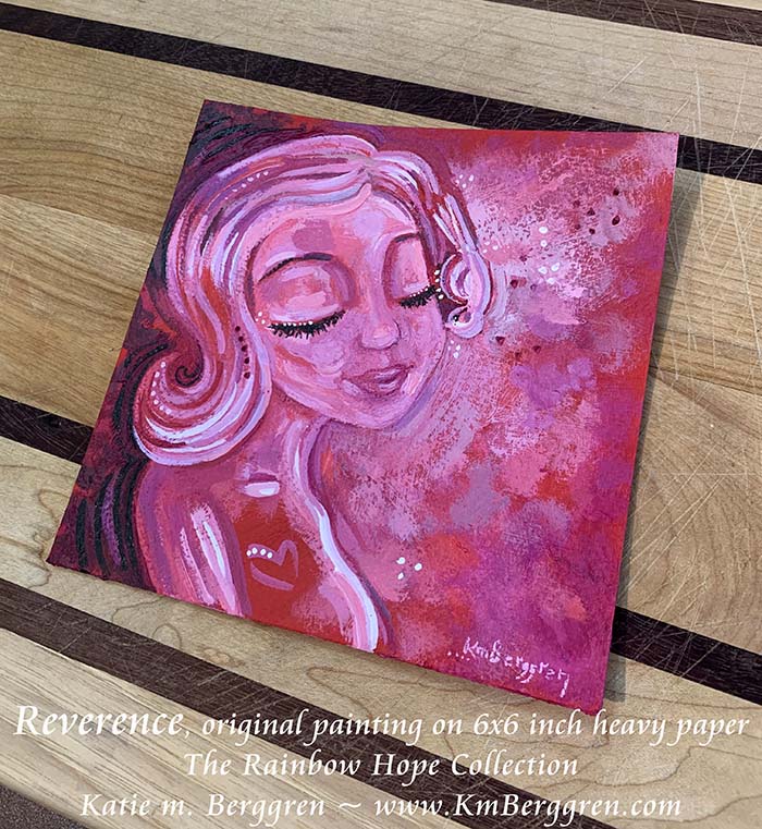 red painting of woman and bird, bird painting, red and pink paintings of woman with bird, wall decor for women, fertility clinic artwork, obgyn wall decor, km berggren, kmberggren