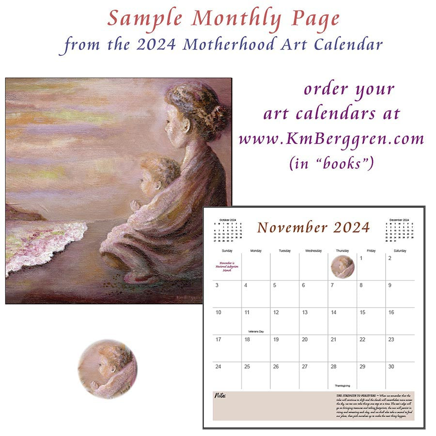 mother and child art calendar, keepsake calendar 2024, mom planner, calendar for moms, art calendar of mom and baby, pregnancy calendar, mom art planner, mother and child artwork on calendar, colorful art calendar, inspirational calendar, painting calendar, wall calendar art, frameable calendar 2024, kmberggren calendar, kim berggren art calendar, inexpensive gifts for moms, girlfriend gift, mom gifts, gifts under 25 for women