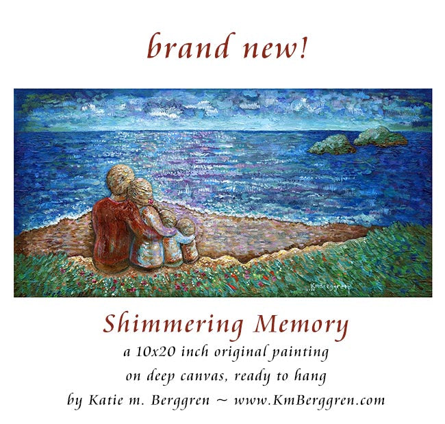 family on beach painting, original artwork of family of four, family of 4 at the beach painting, overlooking the ocean painting, beach painting, kmberggren, kim berggren art, katie m. berggren,