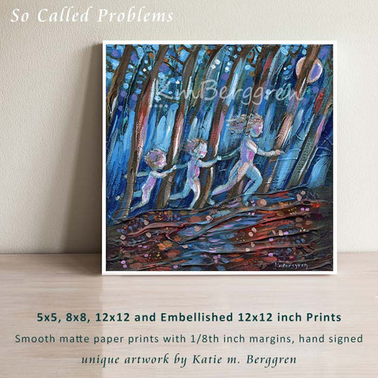 So Called Problems - Mom & 2 Kids Running Through Forest Art Print