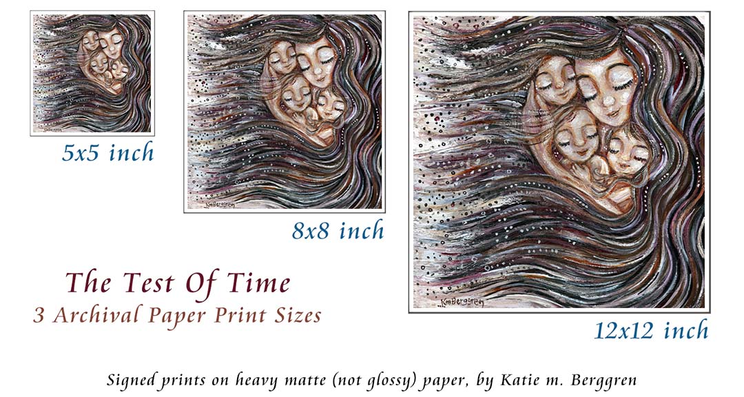long haired mother with 3 children nestled in her hair black hair mom 3 children mom 3 daughters sisters sleeping in mama's hair kmberggren art print of family