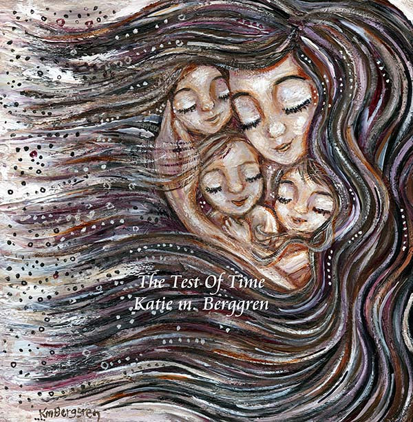 long haired mother with 3 children nestled in her hair black hair mom 3 children mom 3 daughters sisters sleeping in mama's hair kmberggren art print of family