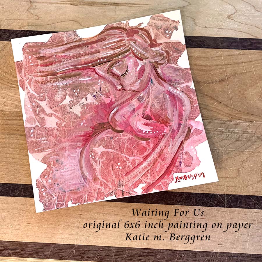 pink painting of pregnant mom, expectant mom, textured painting, baby shower gift, gift for pregnant mom, placenta print, magenta warm art, long haired pregnant mom artwork, wall decor for birthing room, ob-gyn office artwork, birth clinic wall decor, obgyn wall decor