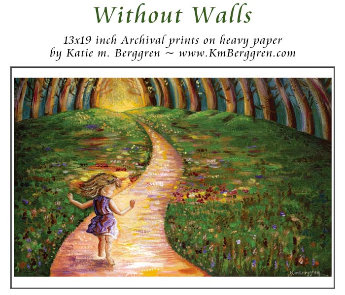 Child Running On Path, Free Child Flowery Forest Art Print
