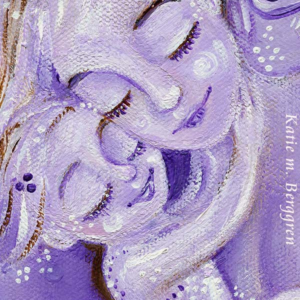 purple mother and daughter sleeping art print, Dream tattoo on mothers arm, by KmBerggren