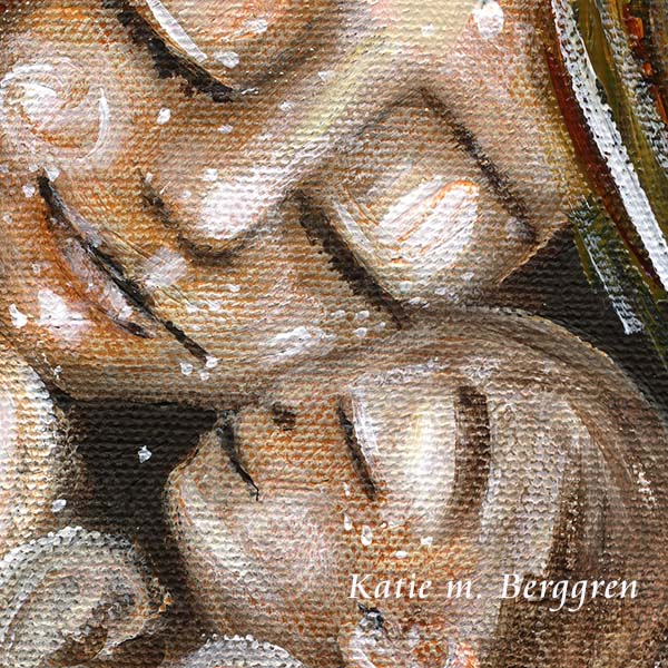 neutral toned artwork of naked mother dancing with naked child by KmBerggren, mother and one baby skin to skin intimate artwork, art print of woman with new baby, new baby gift, baby shower gift for mother with infant son, short haired mom, nude mom with naked baby