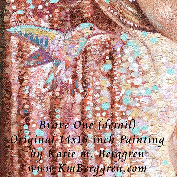 a gorgeous young woman with blue eyes and a hummingbird, painting of a beautiful woman with her hand on her heart, woman in the woods, sparkly whimsical painting, blue eyed daughter art, blonde hair blue eyes painting, km berggren, kmberggren, katiemberggren, paintings of women