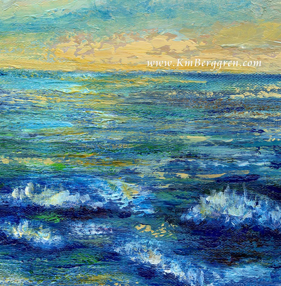 Original one-of-a-kind Painting on 30x15 inch deep canvas, of mom and two children looking out to sea