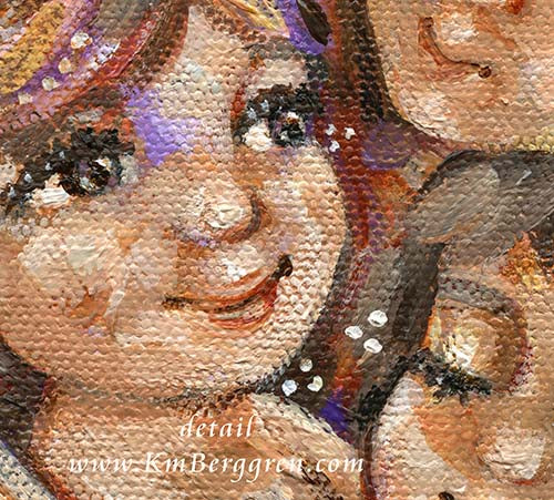 mother with 5 children artwork - sisters and brothers with mom - five kids and mom, gift for mother of 5, long haired mom and five children, warm art for mom, intimate cozy expressionist family art