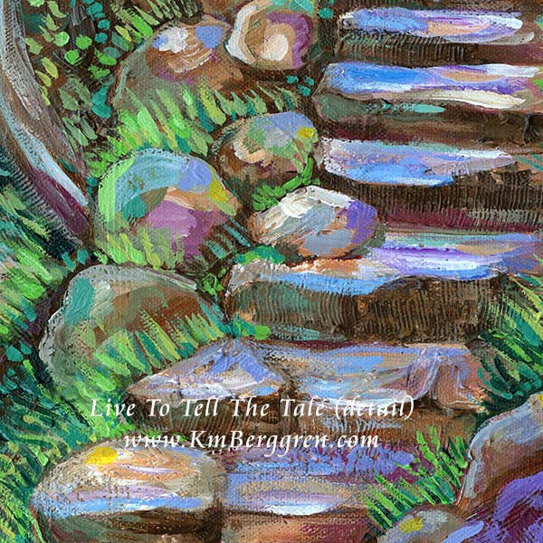 painting of woman climbing stone steps original painting by kmberggren, paintings of women, hopeful artwork, inspirational artwork for women, gifts for mom, art for women, paintings of stairs in nature, paintings of trees, paintings of rocks, kimberggren, kmberggren, katie berggren