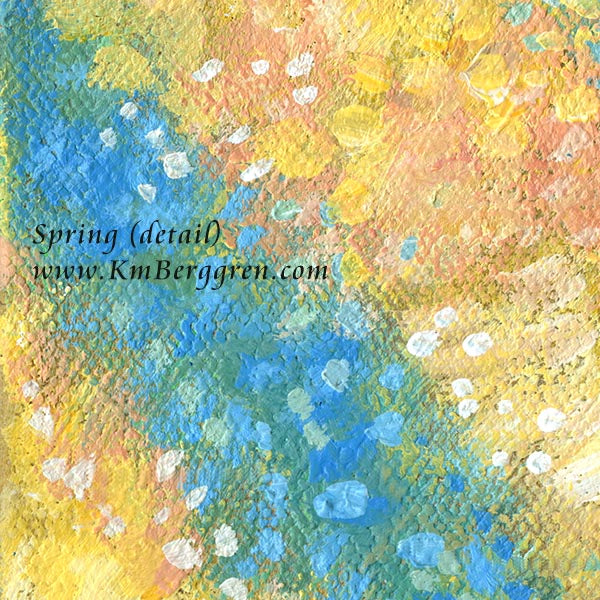 Colorful abstract painting with text overlay on a textured background
