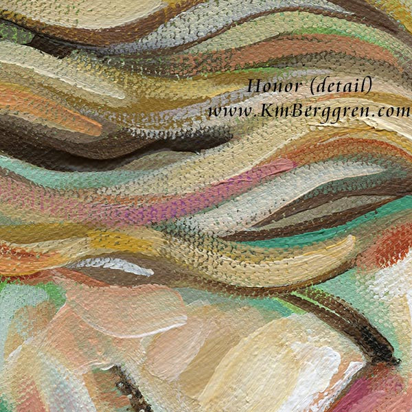 blonde mother with flowing hair holding a baby in her big pink heart, by KmBerggren, original painting on deep canvas
