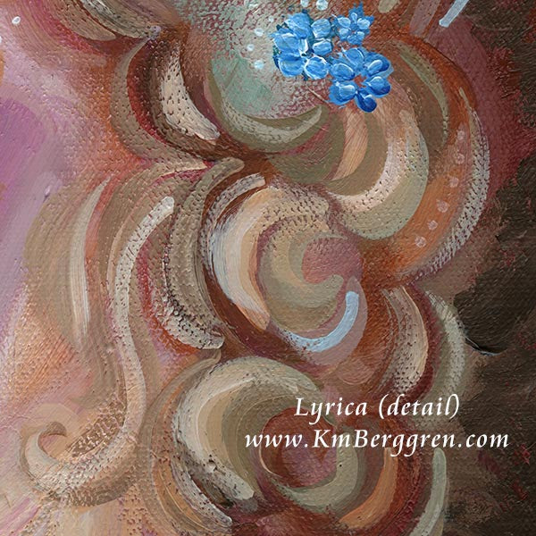 Artistic depiction of swirling patterns with a blue cluster, signed 'Lyrica' by KmBerggren.