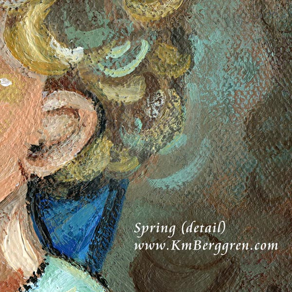Artistic depiction of a person's ear with textured colors and 'Spring (detail)' by K.M. Berggren.