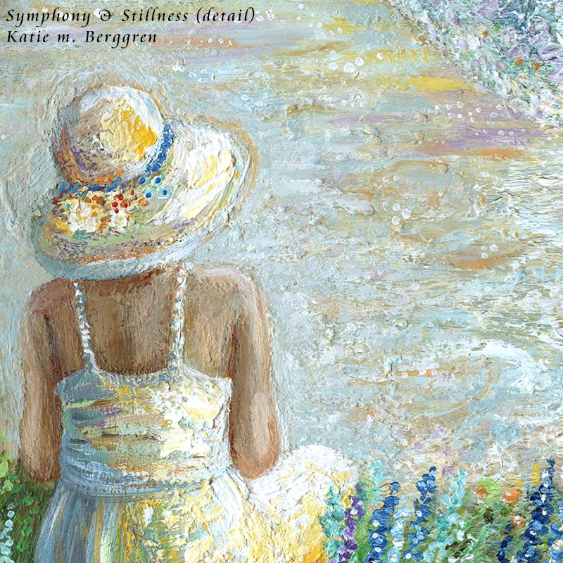 woman overlooking the ocean painting, solitude and peace artwork, back view woman painting, back of woman at ocean, back of girl on the beach , original paintings of women, original art for beach house wall decor