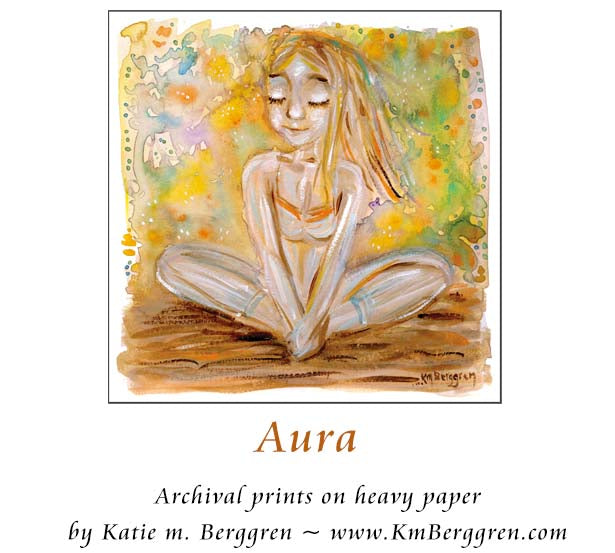 A confident and happy young woman, positive artwork, sitting in a yoga pose with a golden watery dream-like background. Yoga Art. Powerful girl gift. Confident young woman art. Beautiful and Sentimental girl gifts.