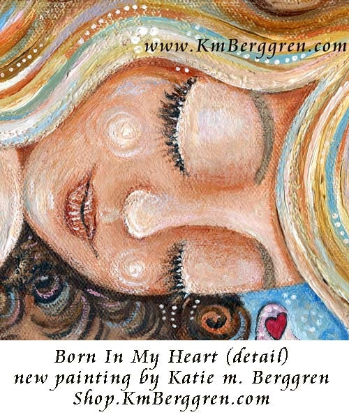 art image of blonde mother holding african american child with curly hair and butterfly on finger, adoption artwork, open adoption, biracial child, bi-racial baby with blonde mama