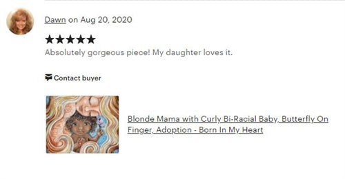 testimonial of KmBerggren art print of blonde mother with black baby