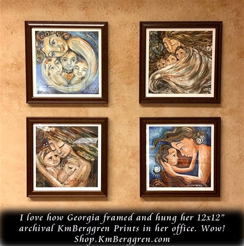 framed mom with three kids art print on wall