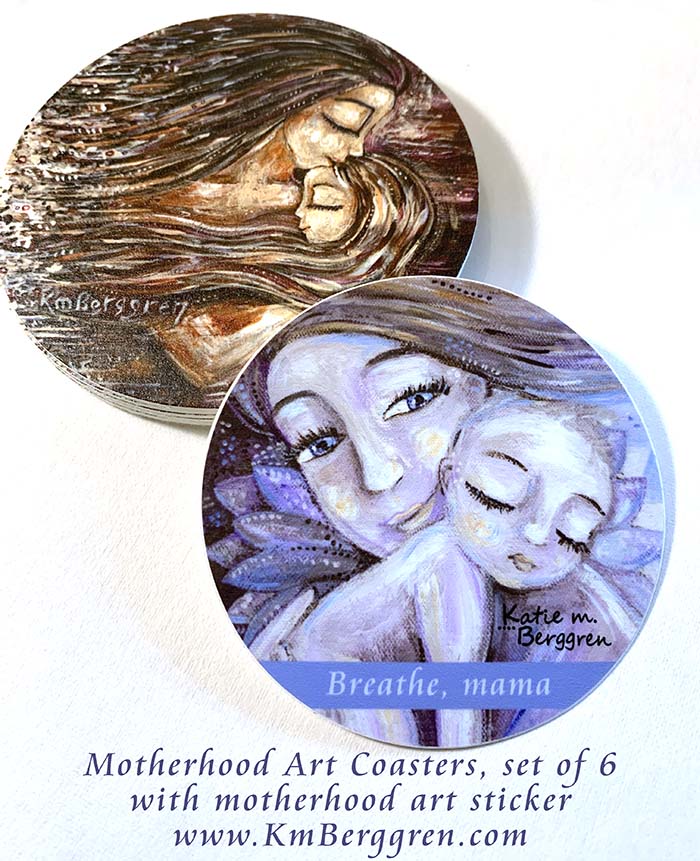 gifts for mom under $15, inexpensive mothers day gifts, gift for mom, art coasters, tableware art, usable artwork, art for decorating, table setting artwork, motherhood art coasters, gifts for mom, easy gift for girlfriends for mothers day