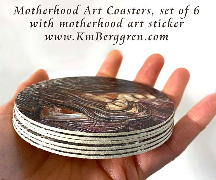 gifts for mom under $15, inexpensive mothers day gifts, gift for mom, art coasters, tableware art, usable artwork, art for decorating, table setting artwork, motherhood art coasters, gifts for mom, easy gift for girlfriends for mothers day