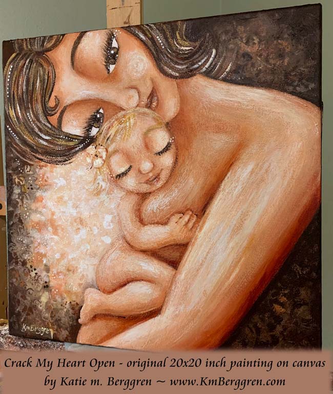 Original 20x20 Nude Mother and Child Painting on deep canvas by Katie m. Berggren