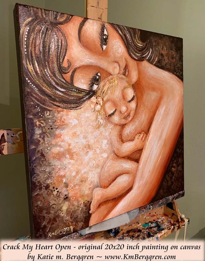 Original 20x20 Nude Mother and Child Painting on deep canvas by Katie m. Berggren