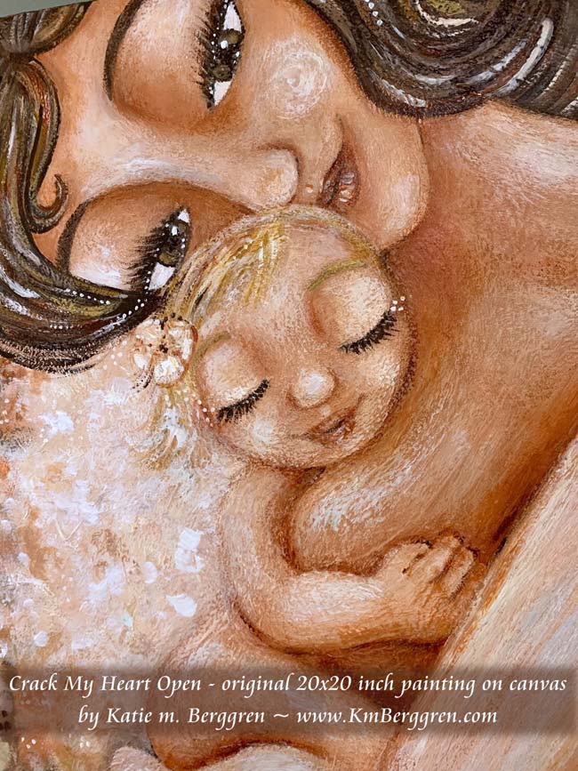 Original 20x20 Nude Mother and Child Painting on deep canvas by Katie m. Berggren