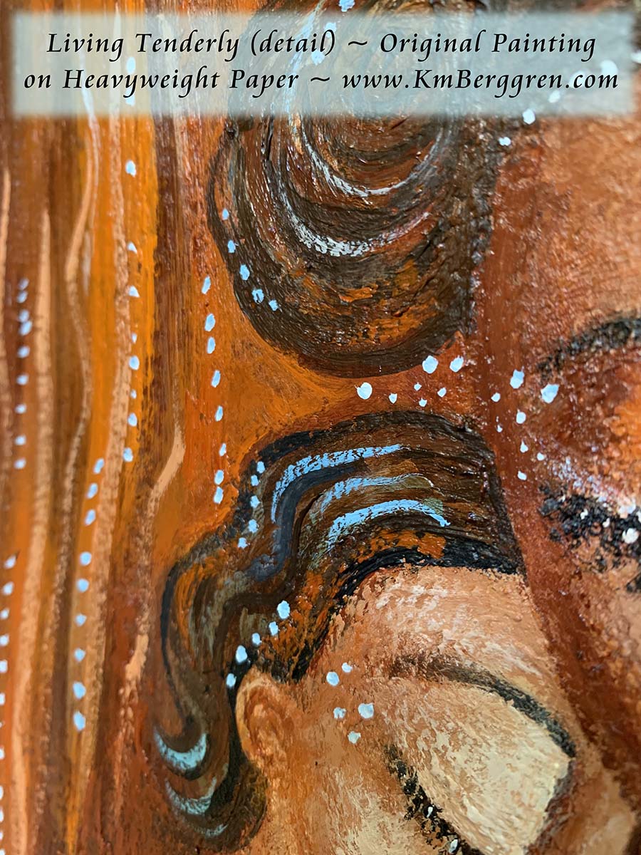 Mermaid Mother & Child Gentle Heart Red & Orange with Purple Heart Original Painting - KmBerggren
