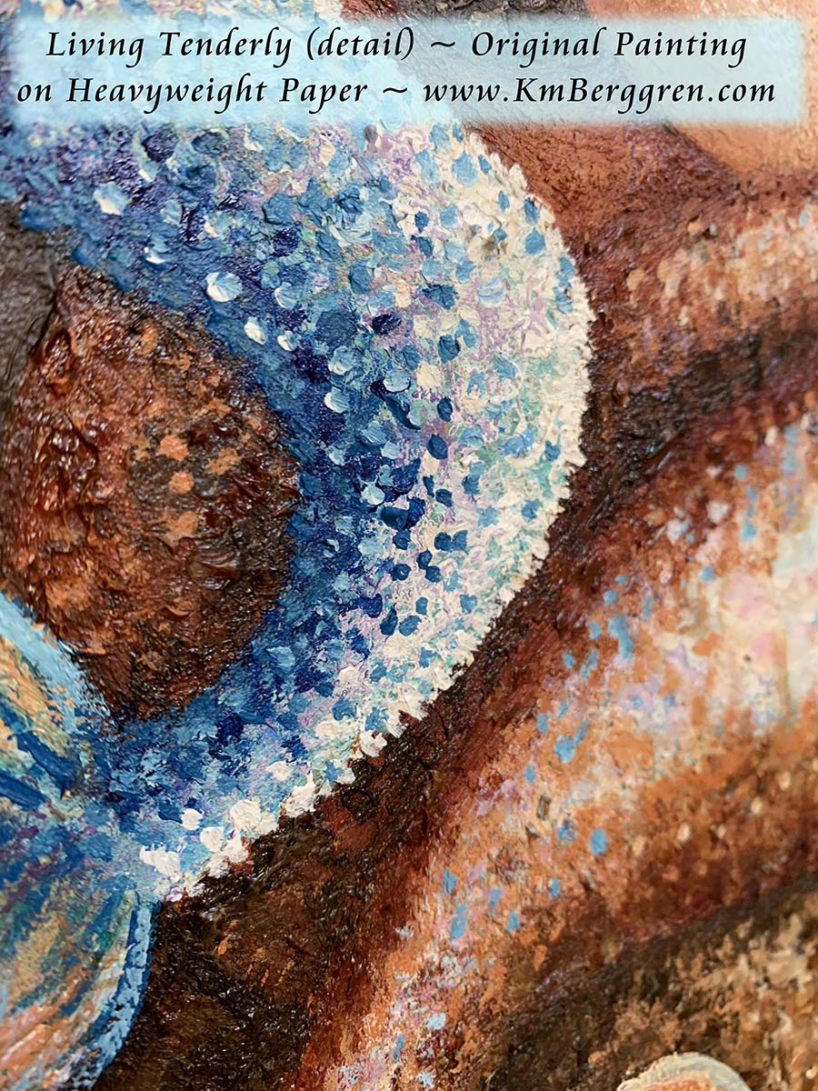 Mermaid Mother & Child Gentle Heart Red & Orange with Purple Heart Original Painting - KmBerggren